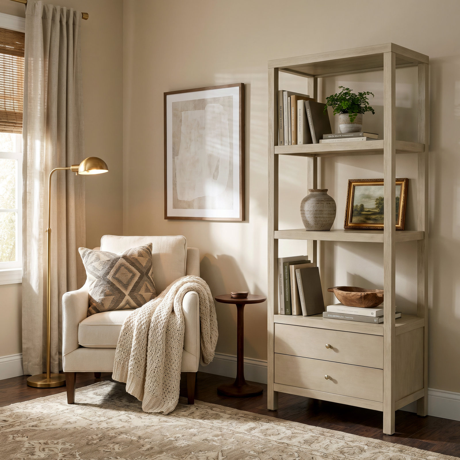 Celine 28" Acacia Bookcase, Antique Taupe