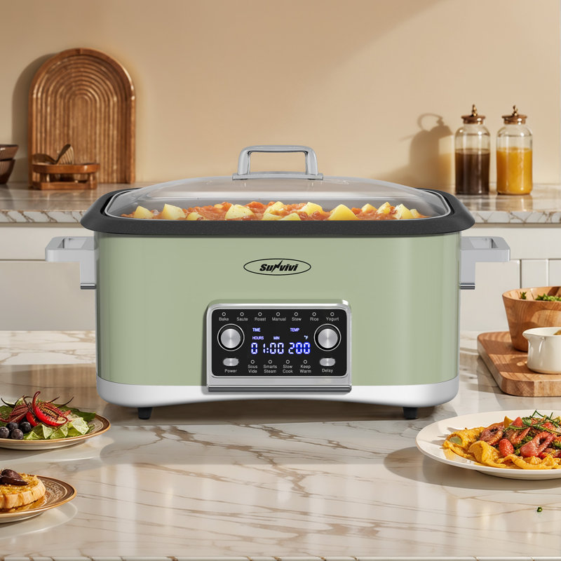 12-In-1 Digital Programmable Slow Cooker, 8 Quart Multi-Cooker, Green
