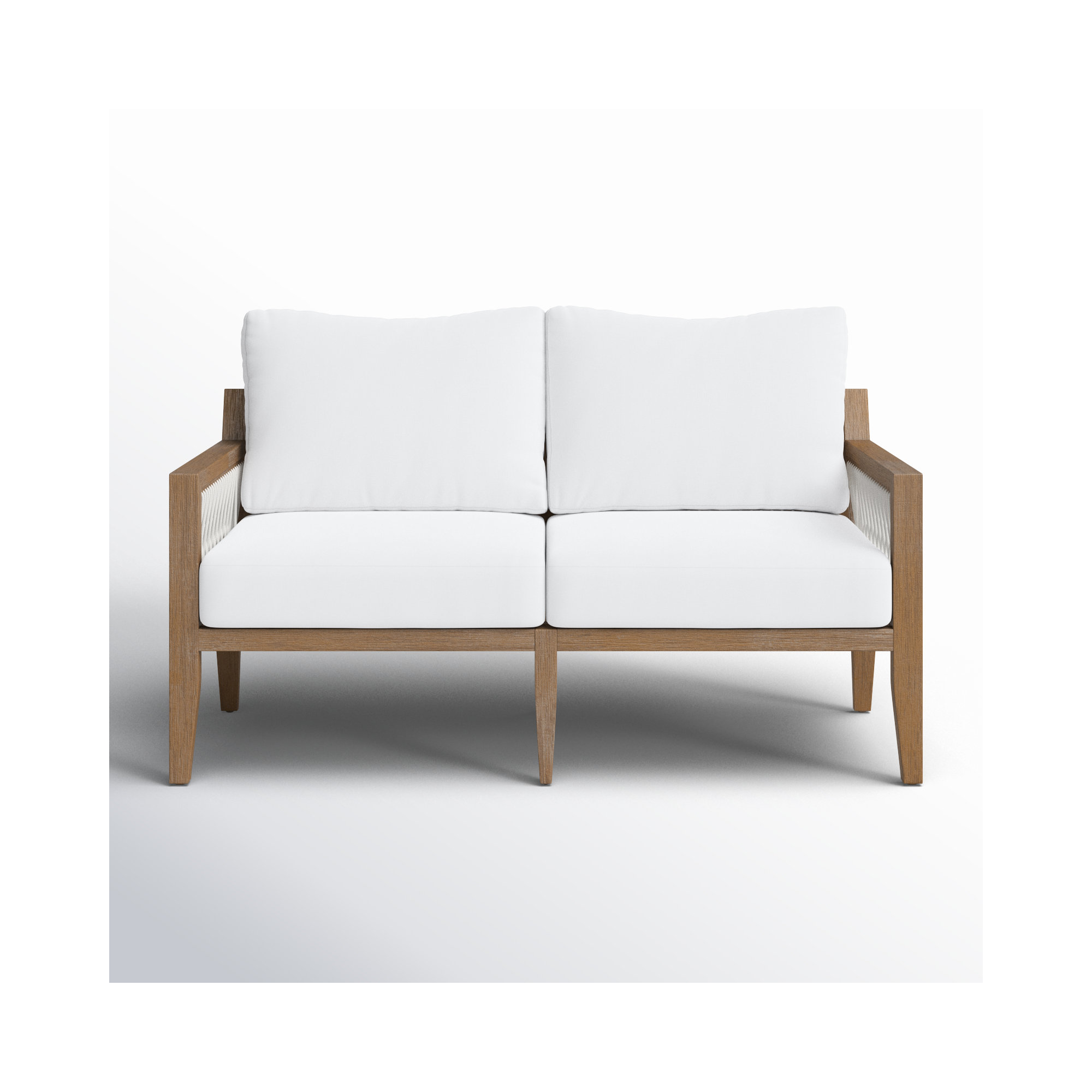 Rooney 56'' Wide Outdoor Loveseat with Cushions, White, Brown/White