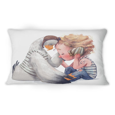 Coussin 12 po x 20 po Little Girl With Albatros II