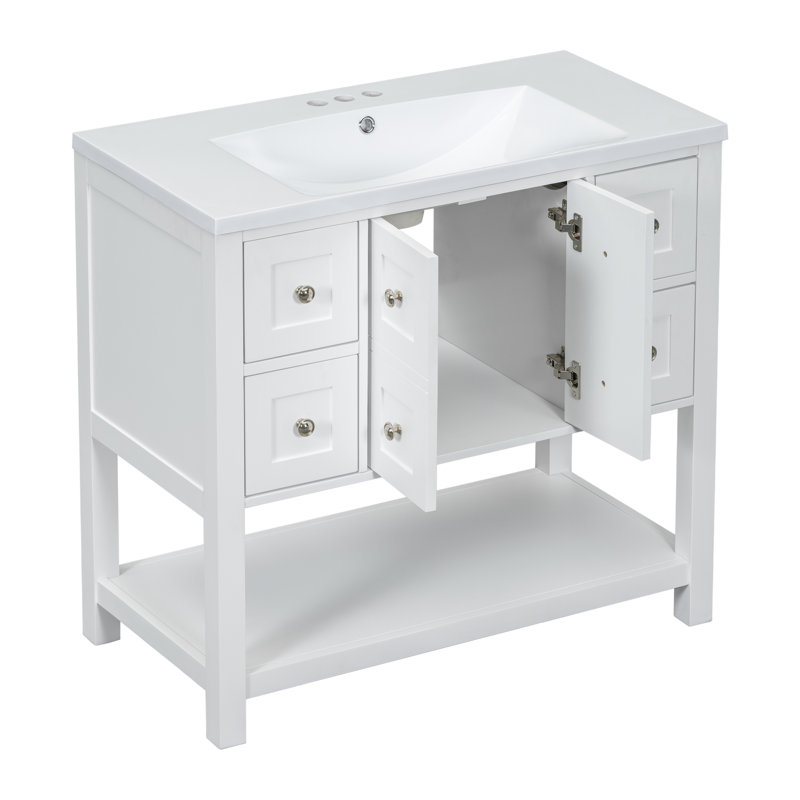 Meuble-lavabo simple 36 po avec plateau en résine Rilynne, Blanc