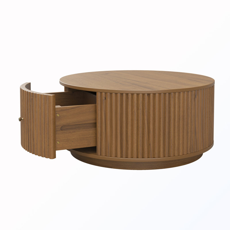 Table basse ronde avec tiroirs, H 16,6 po x l 30,3 po x P 30,3 po
