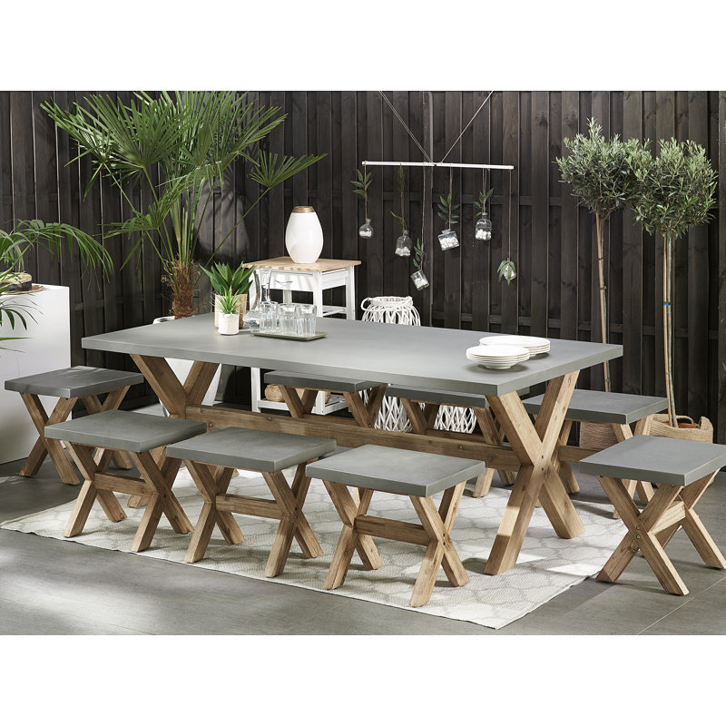 Valladares 8 - Person Acacia Wood Patio Dining Set with Rectangular Table , Cushions Included