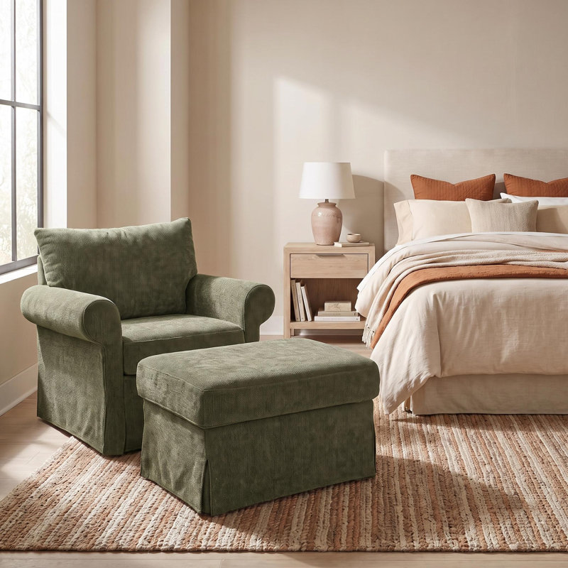 Fauteuil d'appoint en chenille de 37,5 po avec repose-pieds roulé, éponge haute densité, chambre à coucher et appartement