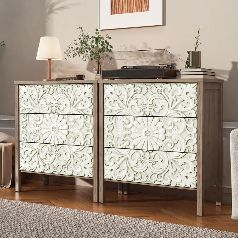 Commode 3 tiroirs Farmhouse, Brun / Blanc