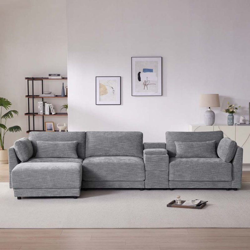 Canapé modulaire modulaire avec console de rangement et repose-pieds mobile, siège d'une largeur de 33 po, Gris