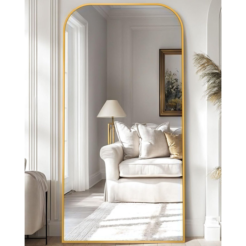 Full Length Mirror, 78"X38" Floor Mirror Freestanding, Arched Floor Standing Large Full Body Mirror With Stand For Bedroom, Hanging Mounted For Living Room, Gold
