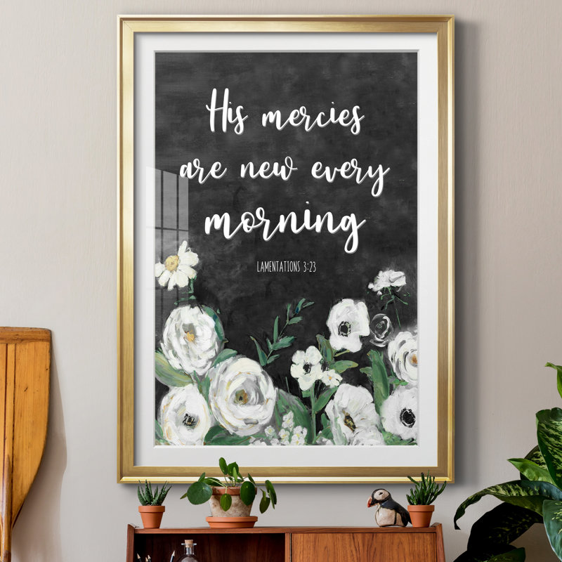 «His Mercies» par J Paul - reproduction d'art textuelle encadrée, Encadrement doré, H 30,5 po x l 42,5 po x P 1,5 po