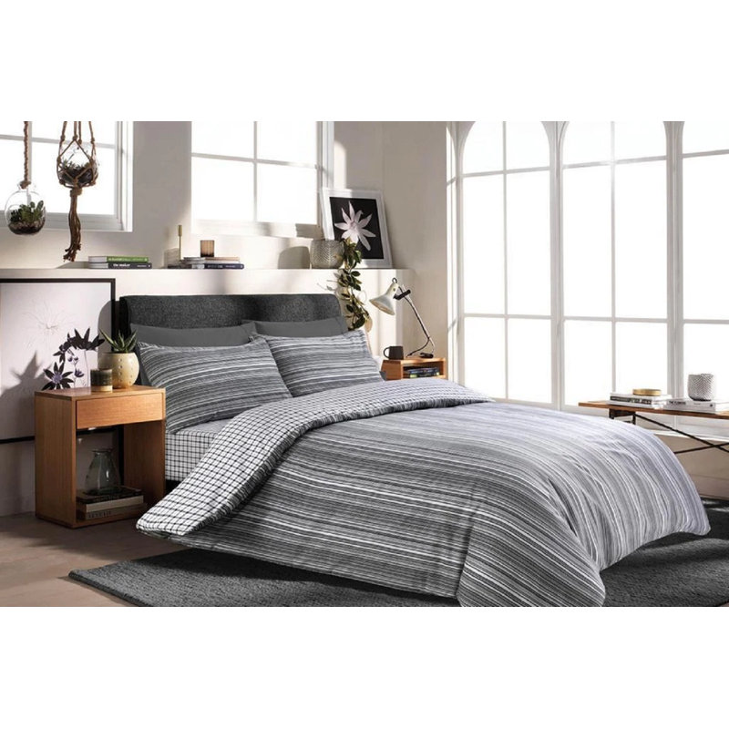 Household Furnishing Cotton Duvet Cover with Pillowcases, Double Duvet Cover + 2 Standard Pillowcases, Black Striped