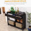 Console de couloir avec tiroir extra large, 2 tablettes ouvertes et structure en lattes de bois, noir