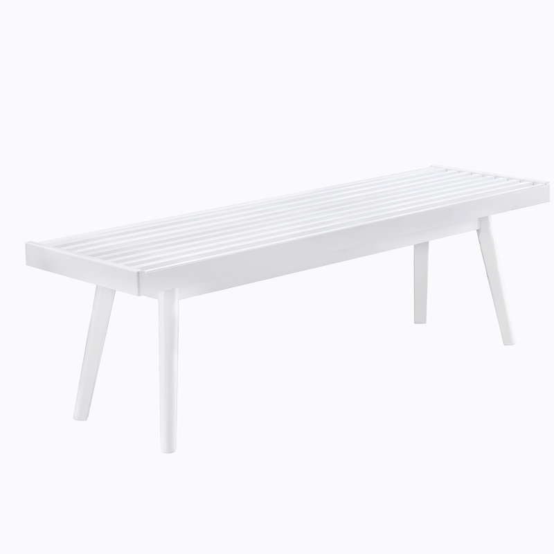 White Solid Wood Slatted Bench