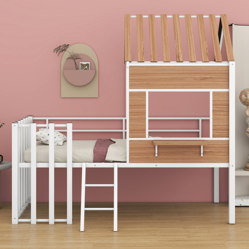 Metal Loft Bed With Ladder, White