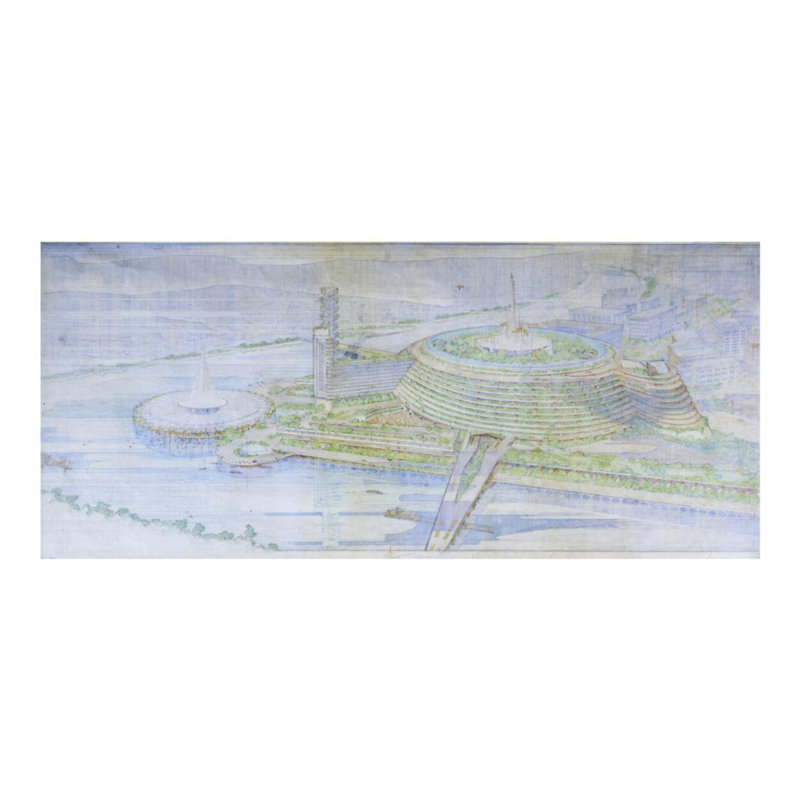 Centre civique de Point Park (projet). Pittsburgh PA par Frank Lloyd Wright - Estampe numérique, H 16 po x l 20 po