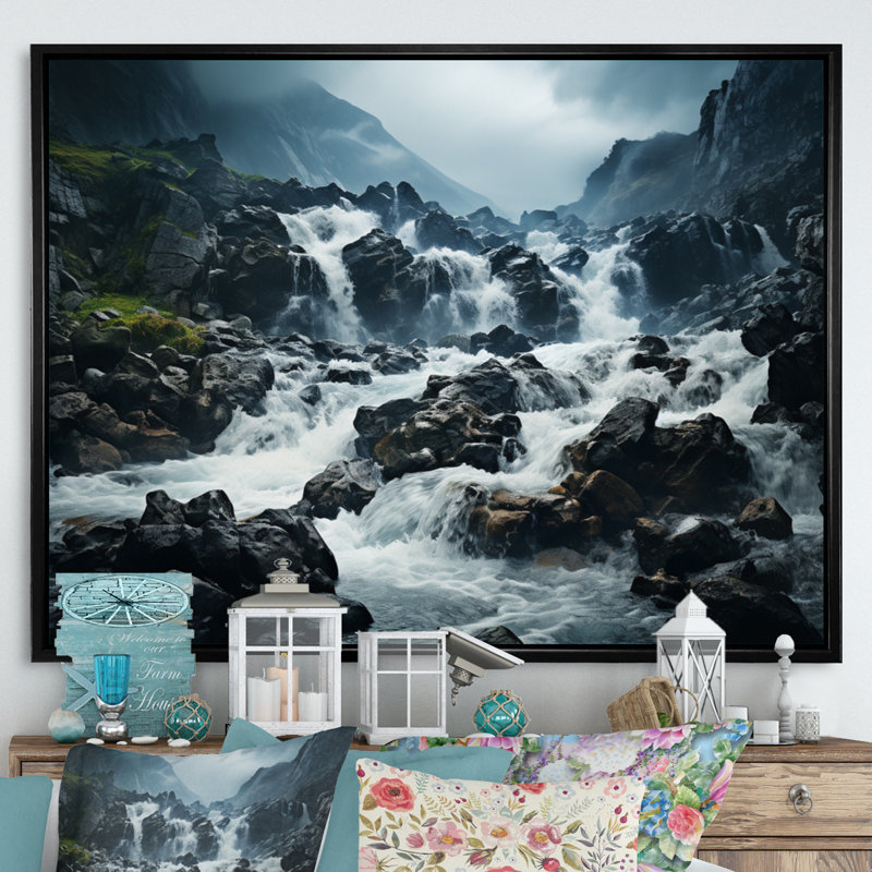 " Waterfall Eternal Cascade V ", Black Floater Framed, 34" H x 44" W x 1.5" D