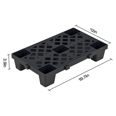 Plastic Pallets, Plastic Pallets for Basement Storage, Nestable Lightweight Waterproof Storage Pad with Breathable Grid for Indoor Outdoor Supermarket Warehouse, 19.7" x 12" x 3.9", Black