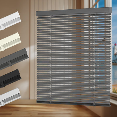 Mini-stores en aluminium 1 pouce avec lattes en métal obscurcissant Store vénitien Nouveau store de fenêtre horizontal sans cordon Anti-UV imperméable pour fenêtres de maison de bureau, gris fumé, l 25 po x H 72 po