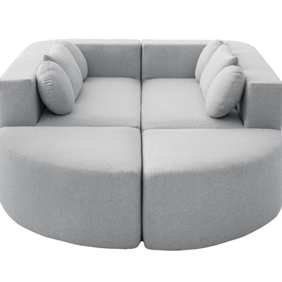 Grey Boneless Modular Sectional 114.9" With Customizable Layout, Unique Curved Modules, And Soft Boucle Upholstery - Combined Feature, Design, Comfortable Seating In