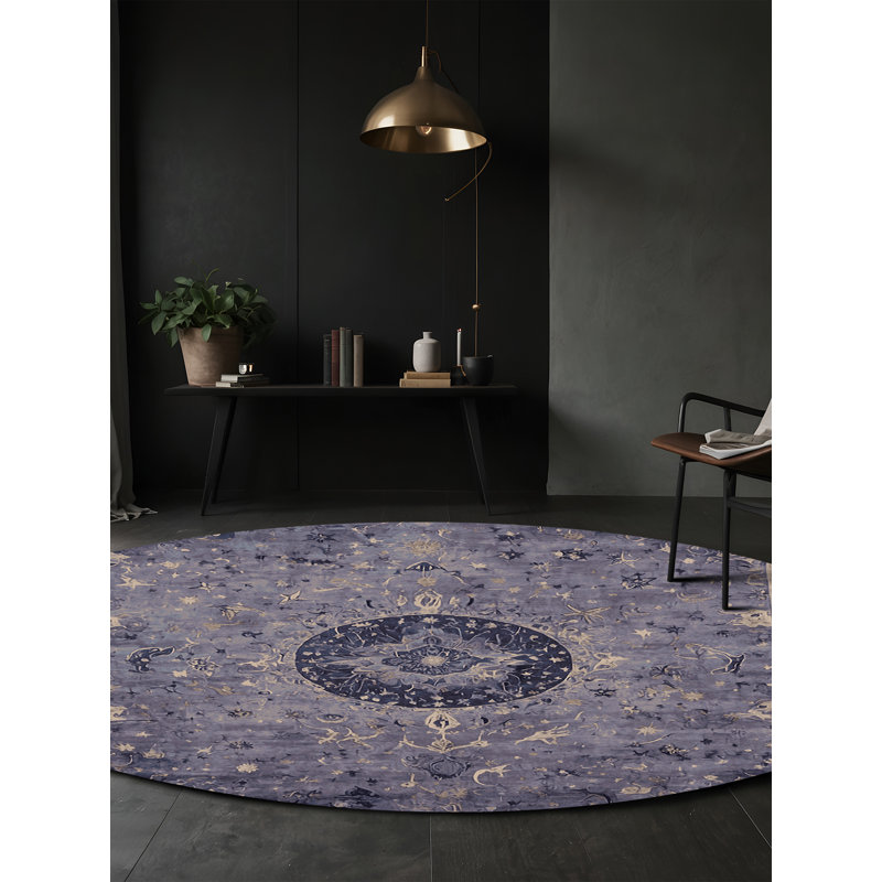 Machine Washable Purple Area Rug, Round 4'