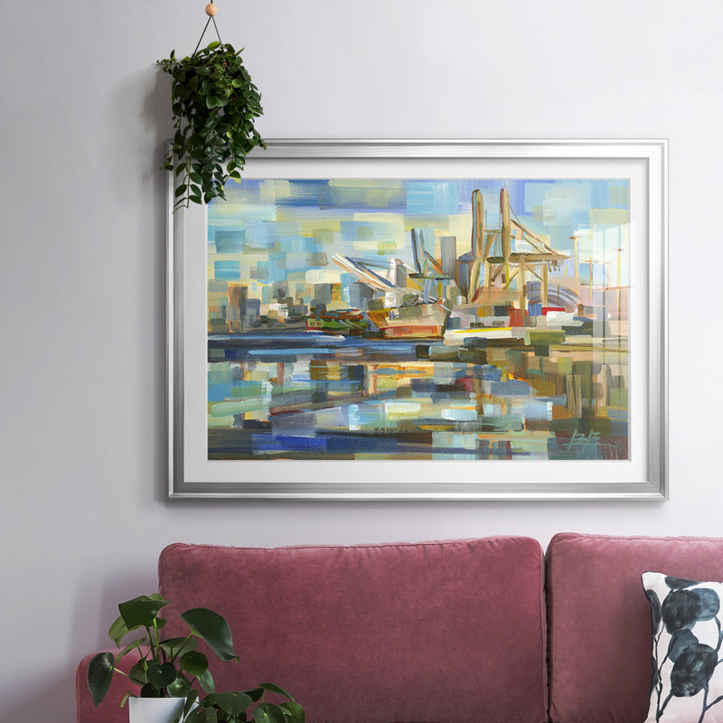 Port of Seattle - Impression encadrée avec verre biseauté, Argent, H 15 po x l 21 po x P 1,5 po