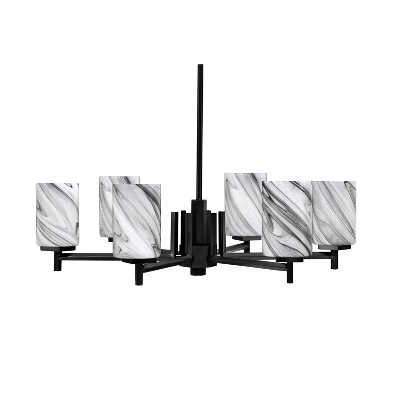 Lustre 6 lumières Fausley avec carré de 4 po, Noir / blanc, Noir mat, Abstrait