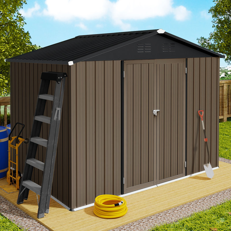 8 pi L 6 pi. D Remise de jardin en métal, brun et noir, remise extérieure pour outils et équipement (48 pieds carrés), Brun