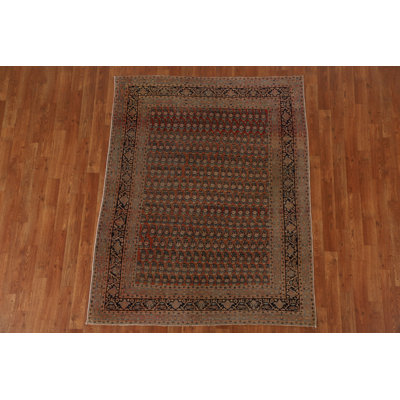 Tapis noir / brun / rouge en laine noué à la main de conception unique 4 pi 5 po x 5 pi 7 po One-of-a-Kind Futur