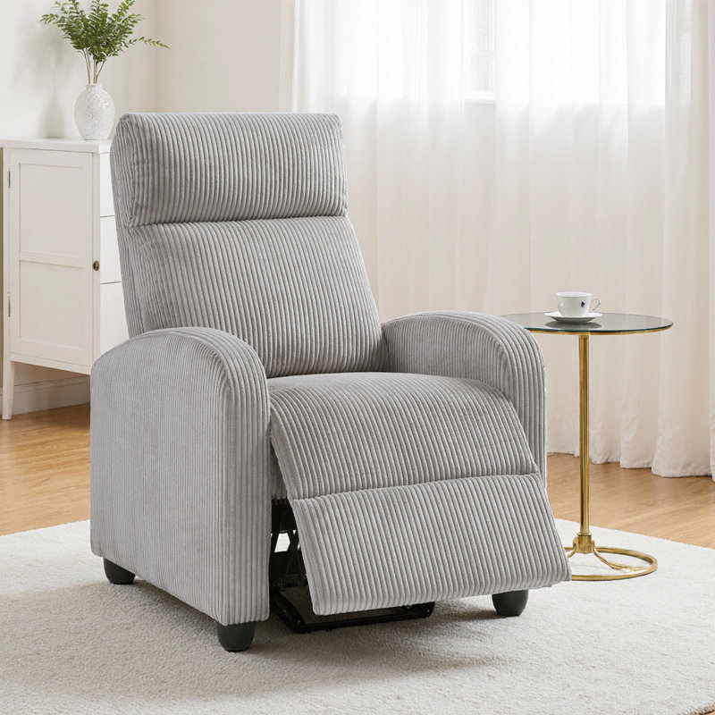 Effortless Comfort Modern Push Back Recliner - Corduroy Upholstered, Solid Wood Frame, Self-Reclining Living Room Chair