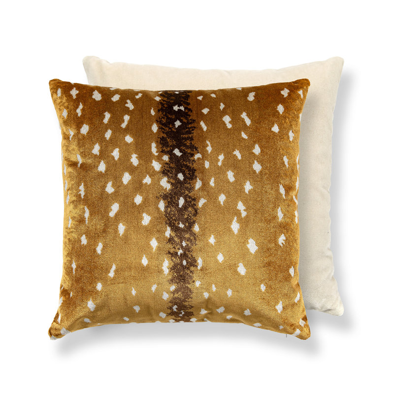 ANTELOPE / VELVET PILLOW, 22" H x 22" W, Square, Tawny/Beige Animal Print