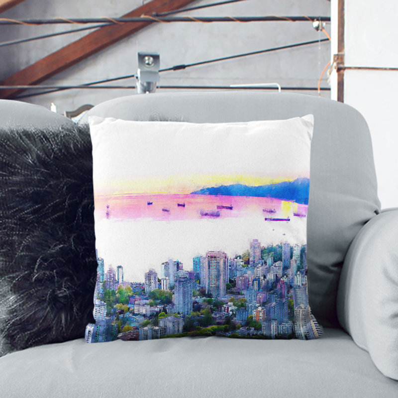 Vancouver Canada Skyline Cushion with Filling, 55cm H x 55cm W x 20cm D