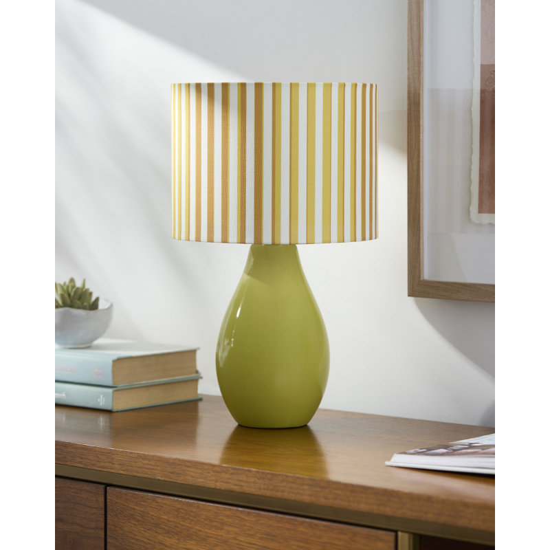 Ceramic Table Lamp with Linen Drum Shade, Lime Green
