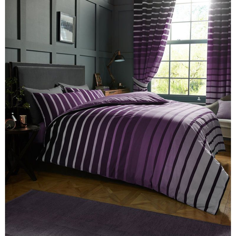 Oscar Striped Duvet Cover Set with Pillowcases, Purple