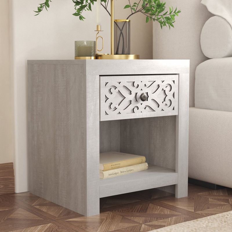 Lukas Modern 20.3'' H 1-Drawer Nightstand with Open Shelf, Dusty Gray Oak, Individual