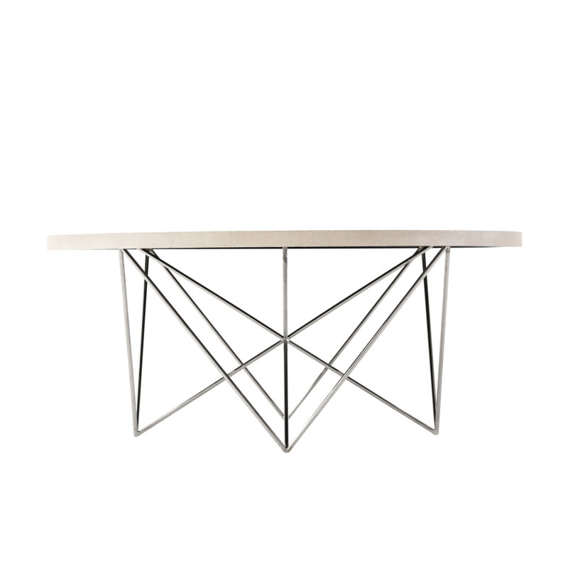 Scandinavian Cream Round Metal Coffee Table with Hairpin Legs