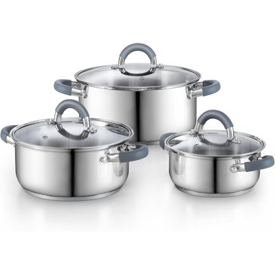 Ensemble de casseroles en acier inoxydable avec couvercle en verre Cook N Home, batterie de cuisine 6 Pi Eces Basics avec poignées en silicone Stay-cool, petite casserole de soucoupe 1,5 / 3 / 5,5 pintes