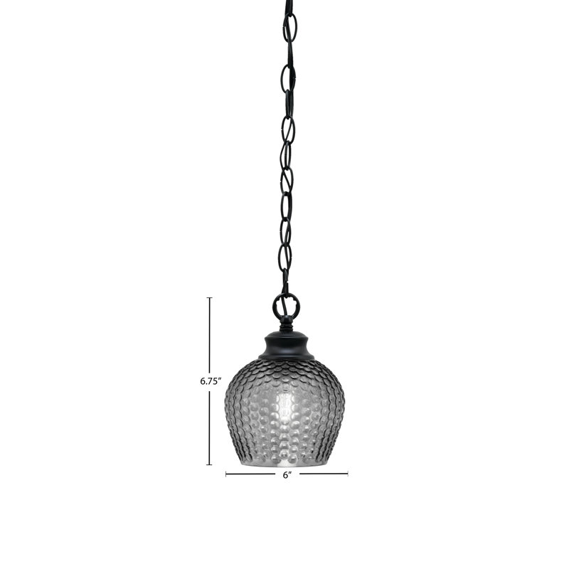 Luminaire suspendu à chaîne Quapaw avec verre texturé de 6 po, Noir, Noir mat