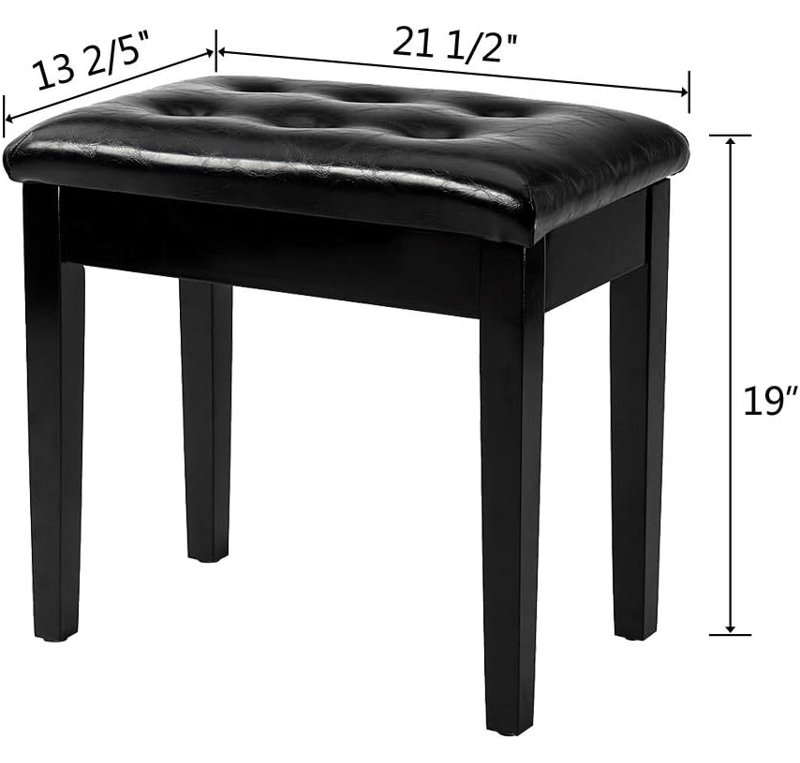 Criss Faux Leather Upholstered Storage Bench, Black, 19" H x 22.83" W x 13.78" D
