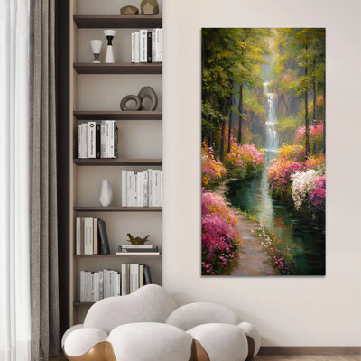 Art mural de cascade, art mural de paysage naturel pour le salon, images de cascade pour la peinture de paysage mural, décoration murale de photos de la nature pour le bureau de la chambre à coucher, peinture murale sur toile cascade prête à être suspendue 12 po x 24 po