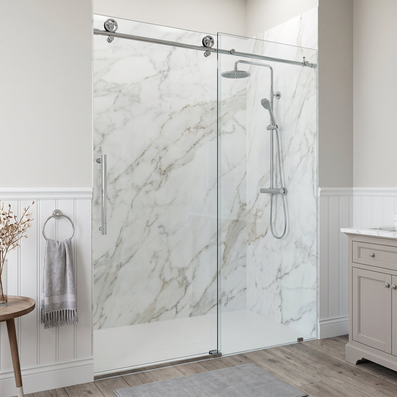Cass 44-48" W x 76" H Sliding Frameless Shower Door with 3/8" Clear Glass, Chrome
