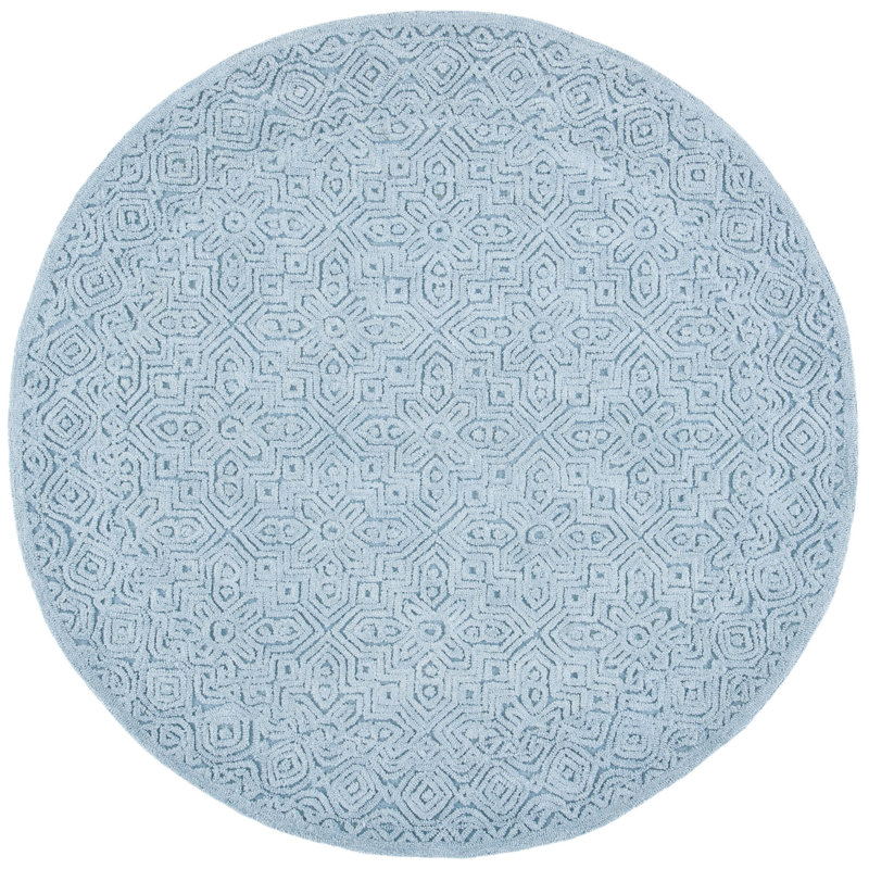 Thermia Hand Tufted Wool/Cotton Geometric Rug in Blue, Round 6'
