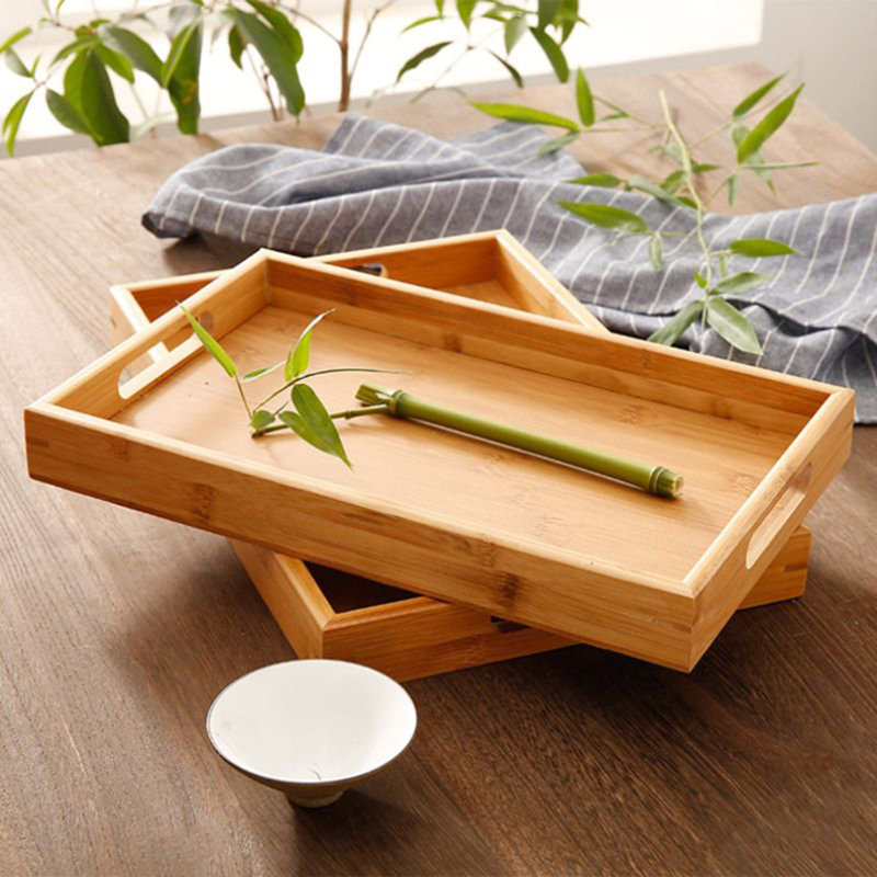 Decorative Serving Tray with Square Handles,Bamboo Breakfast Tray,Serving Platter for Eating,Working,Storing
