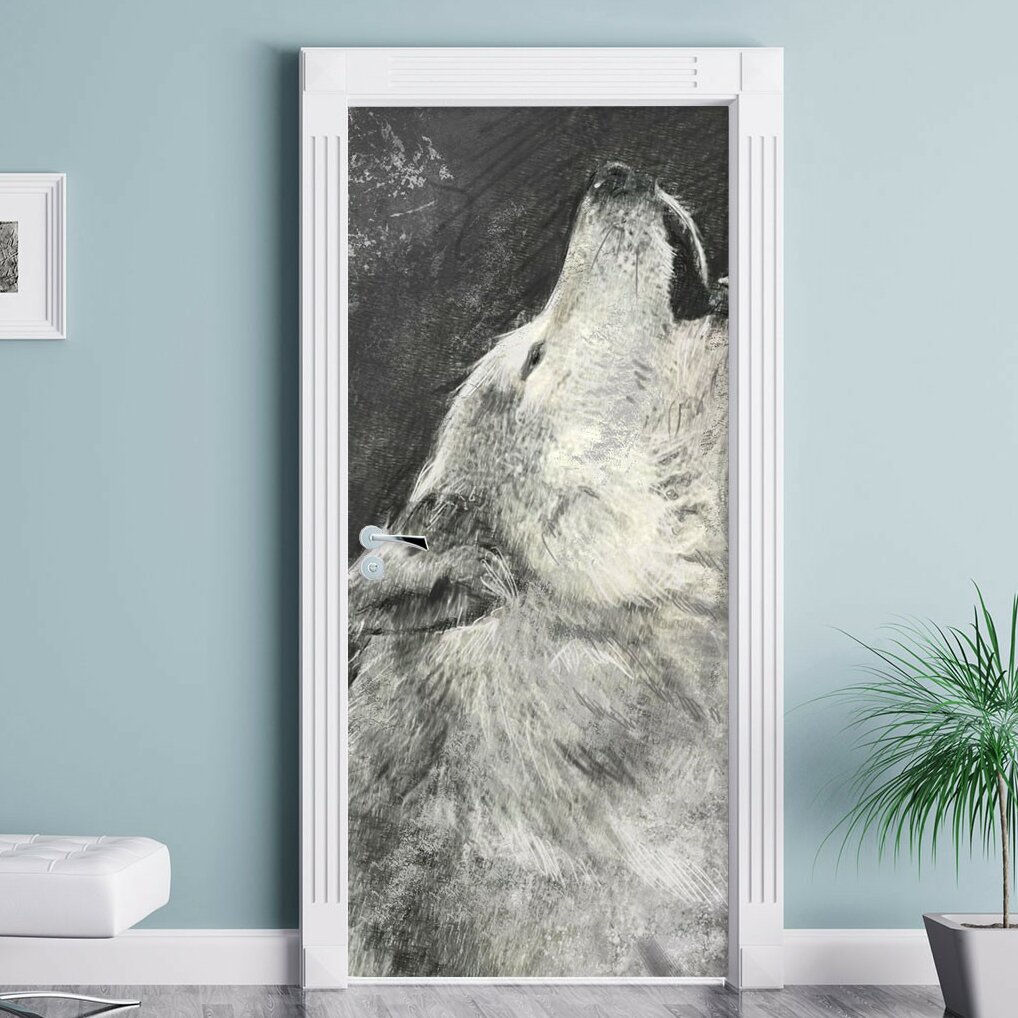 Heulender Wolf Kunst Tür Aufkleber