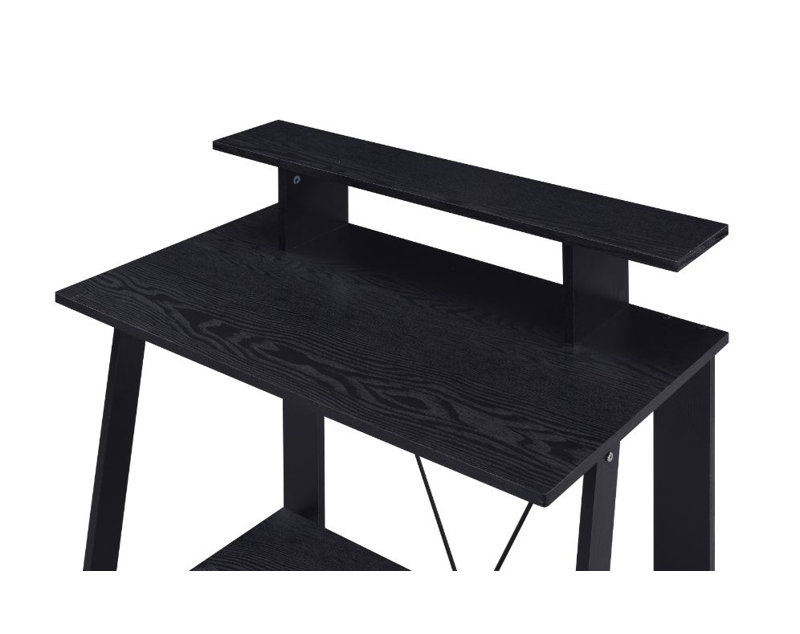 Writing Desk With Upper Shelf, Black