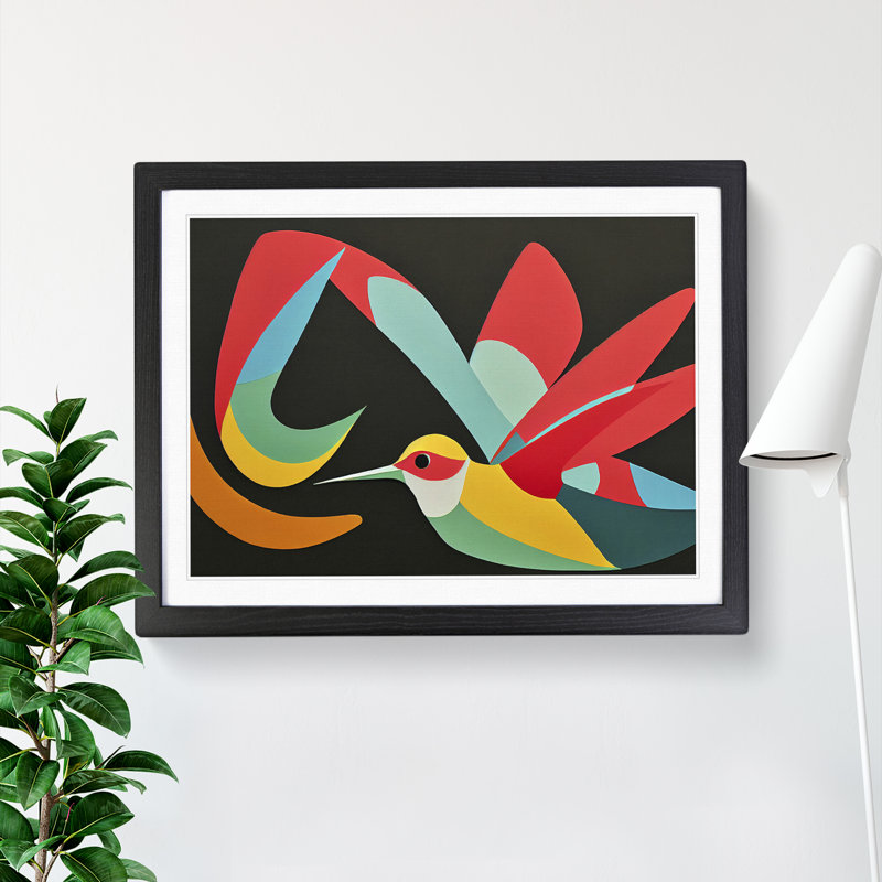 XH1022-8879X The Abstract Hummingbird - Single Picture Frame Print, 46cm H x 64cm W x 2cm D, Black