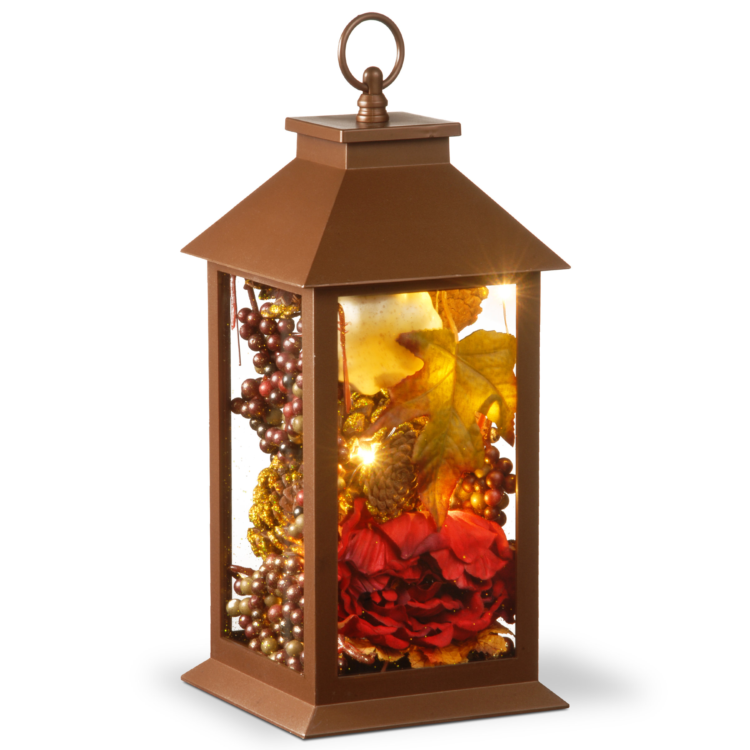 The Holiday Aisle® Kennydi 12" Autumn Decor-Filled Lantern with LED Lights & Reviews | Wayfair