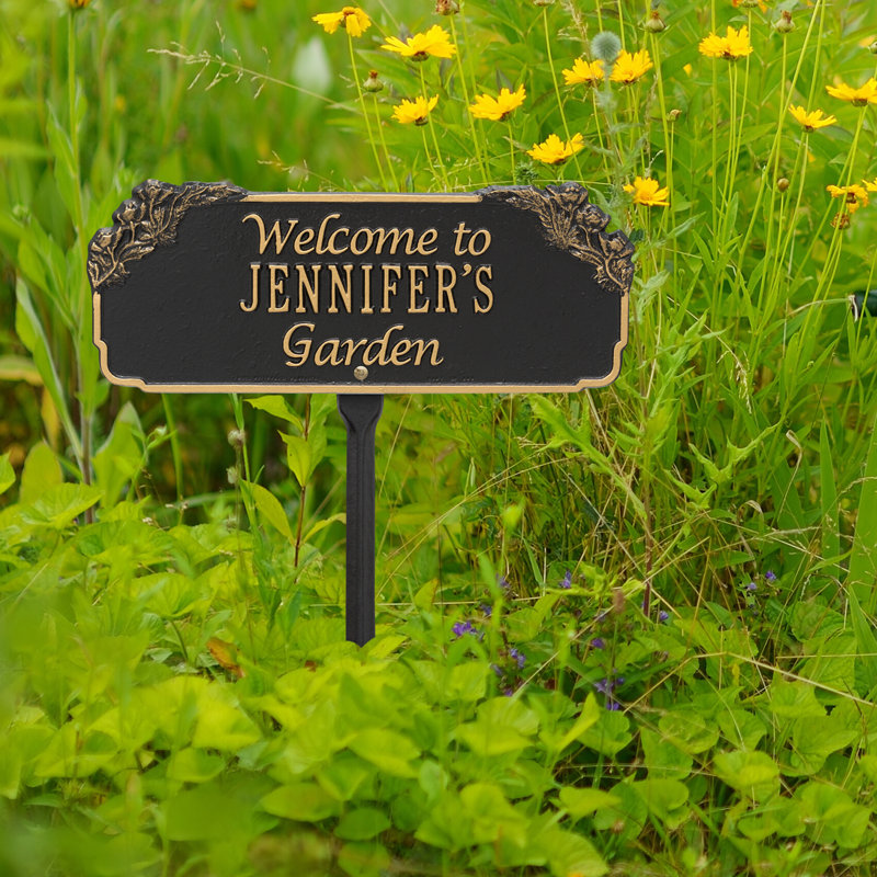Enseigne de jardin personnalisée welcome, Noir / or, Oui