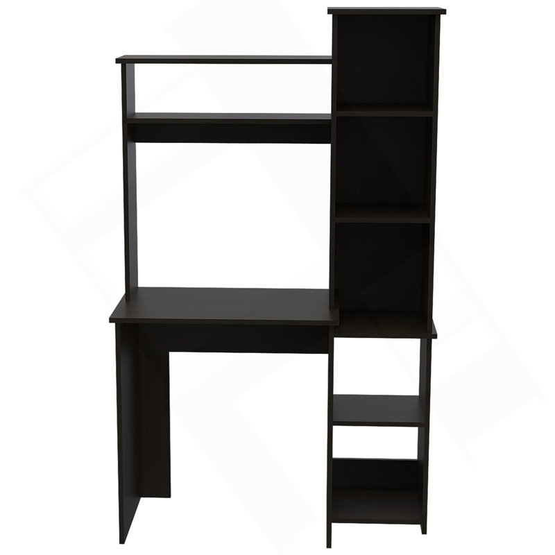 Bureau d'écriture à 6 tablettes avec bibliothèque intégrée Wenge, Wengé