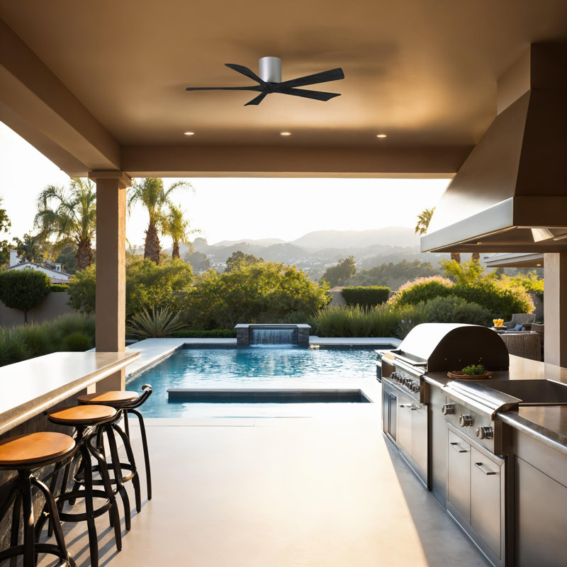 60" Irene 5-Blade Hugger Ceiling Fan with Wall Remote, Brushed Nickel, Matte Black, 52"
