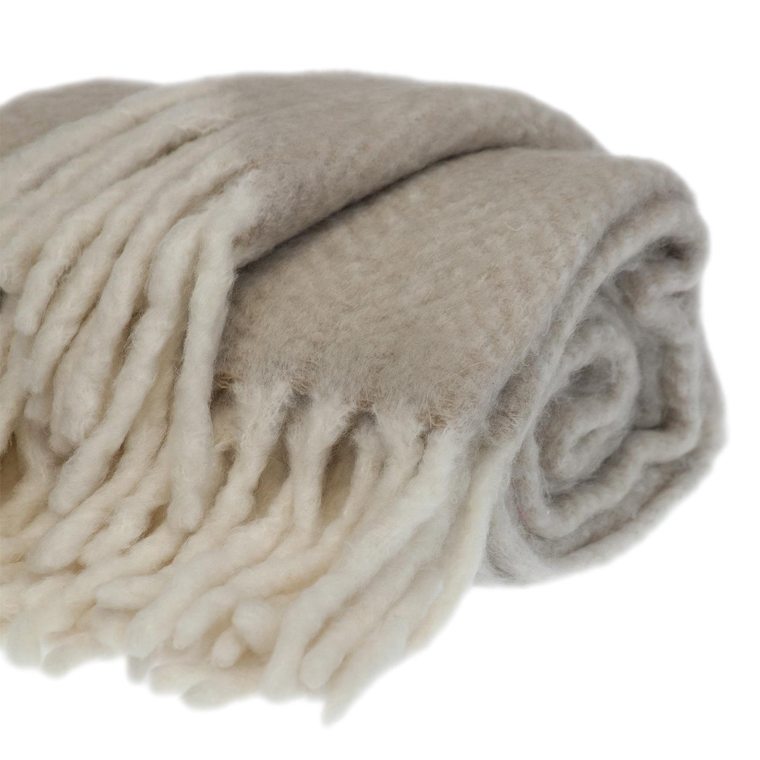 Ixia Knit Wool Blend Throw Blanket, Ivory