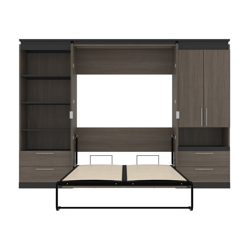 Lit escamotable avec tiroirs Camalla, Écorce gris