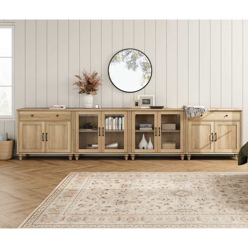 Corretta TV Stand For TVs Up To 85", Entertainment Center With Cabinets and Drawers, Oak
